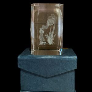 Vintage Crystal Glass Block with 3D Design of Girl